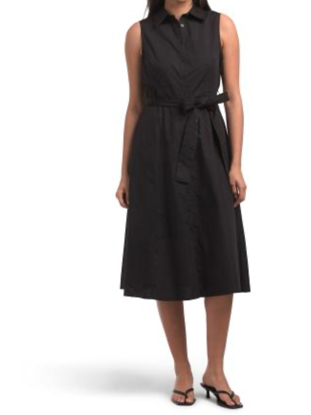 Calvin Klein Black Sleeveless Midi Shirtdress with Waist Tie